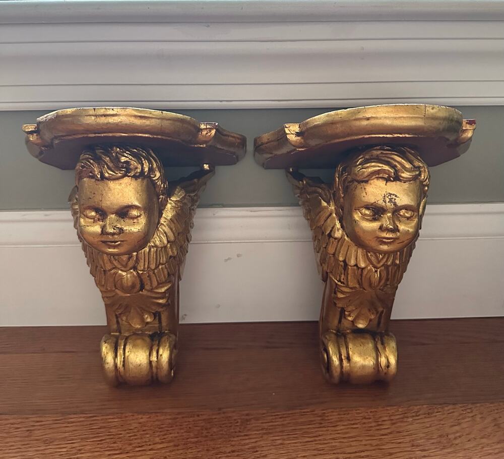 Vintage cherubs sconce Spain gold gilt leaf set shelves siglo xvi taller de arte